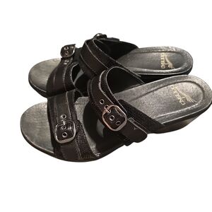 Dansko Leather Jessie Sandal Size 37 Or 7 Black Leather Slide Wedge Platform